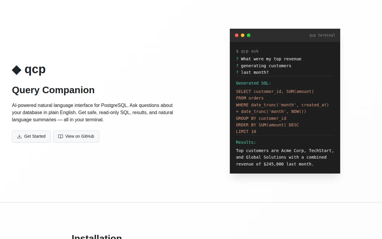 Query Companion (QCP) for your database