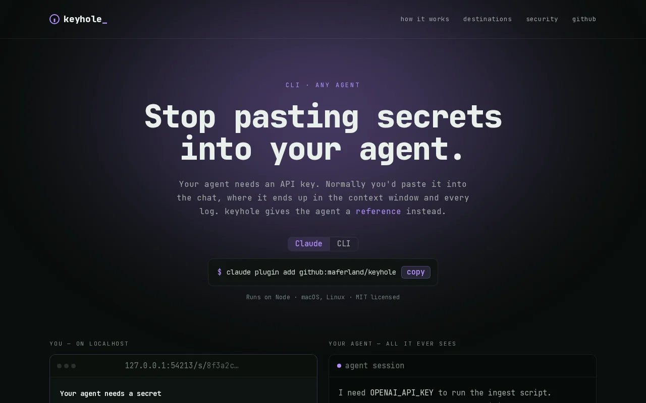Keyhole – Share secrets with your AI agents