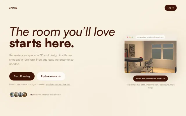 Cona – design your real room in 3D, in the browser