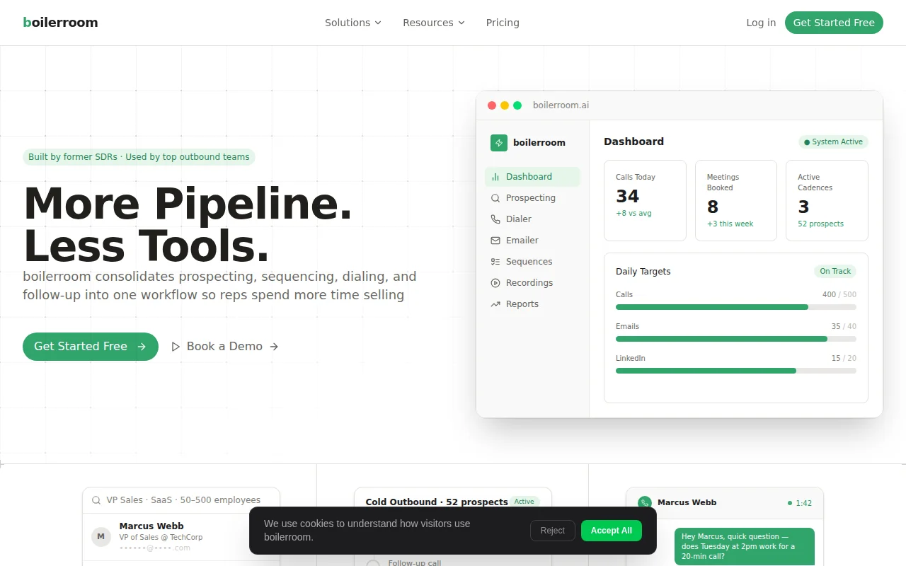 Boilerroom: dialer, call recording, and managed follow-up