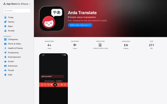 Arda Translate, free private on-device (iOS) translation