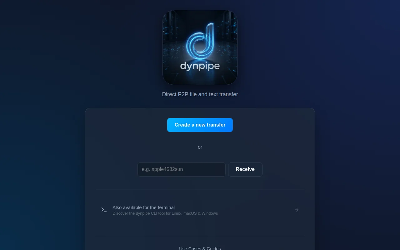 Dynpipe – Easy Web and CLI P2P transfer tool using simple word codes