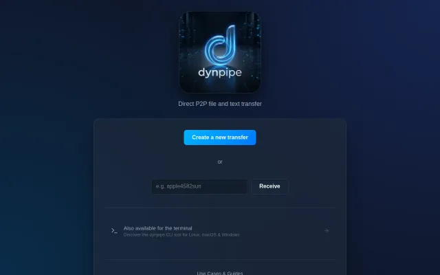 Dynpipe – Easy Web and CLI P2P transfer tool using simple word codes