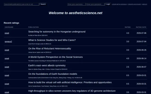 Aestheticscience.net – A website for rating academic papers