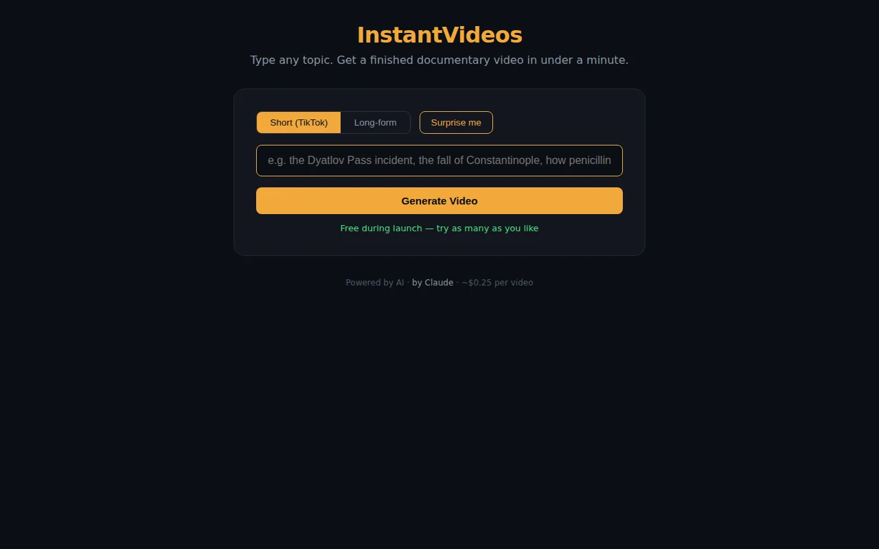 Instantvideos.org – short documentaries in ~30 seconds