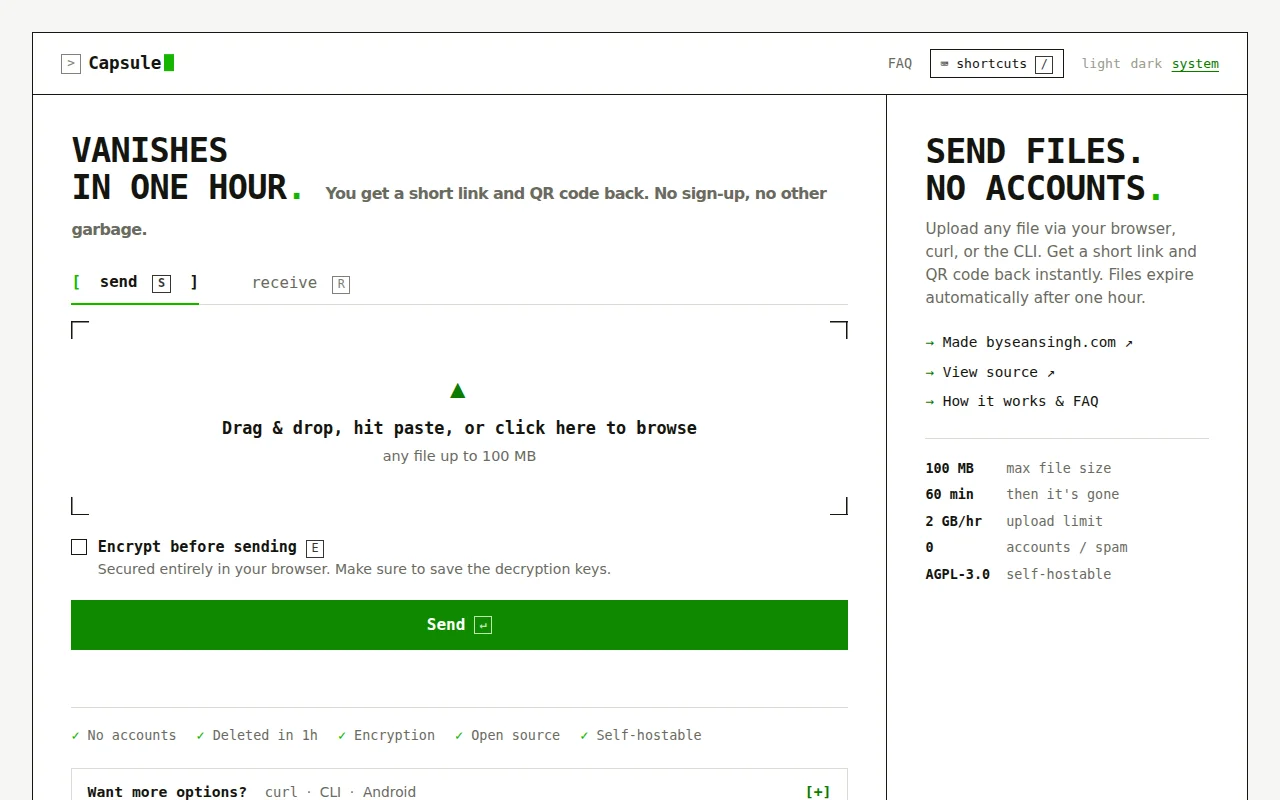 Capsule – E2E encrypted file sharing