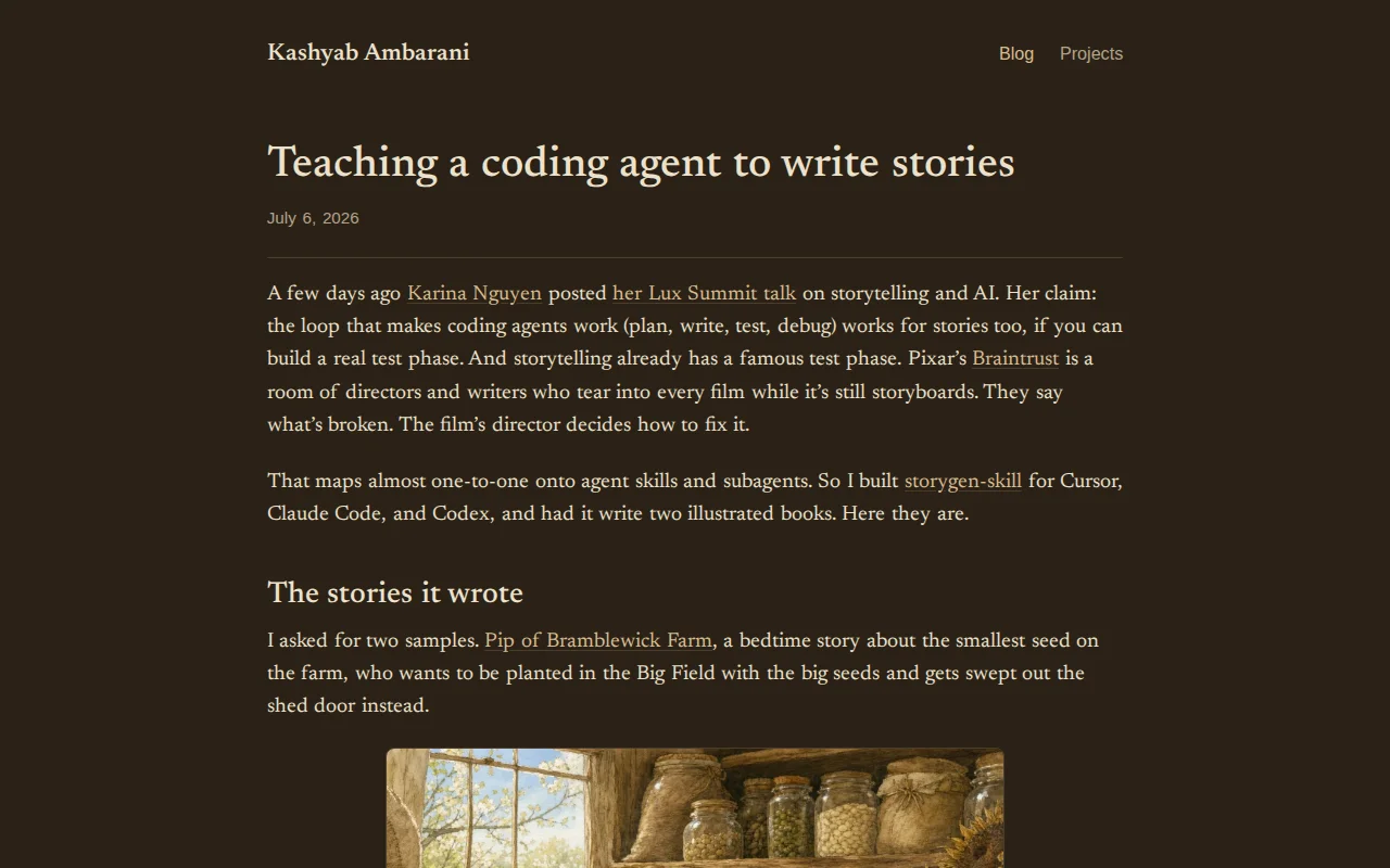 Storytelling for coding agents, using Pixar's story process