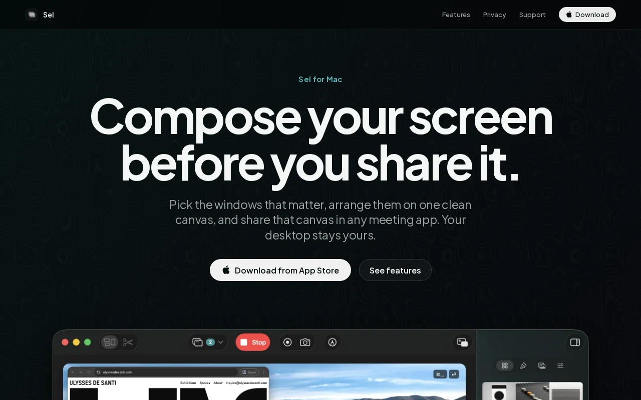Sel – macOS screen sharing that shows only the windows you pick