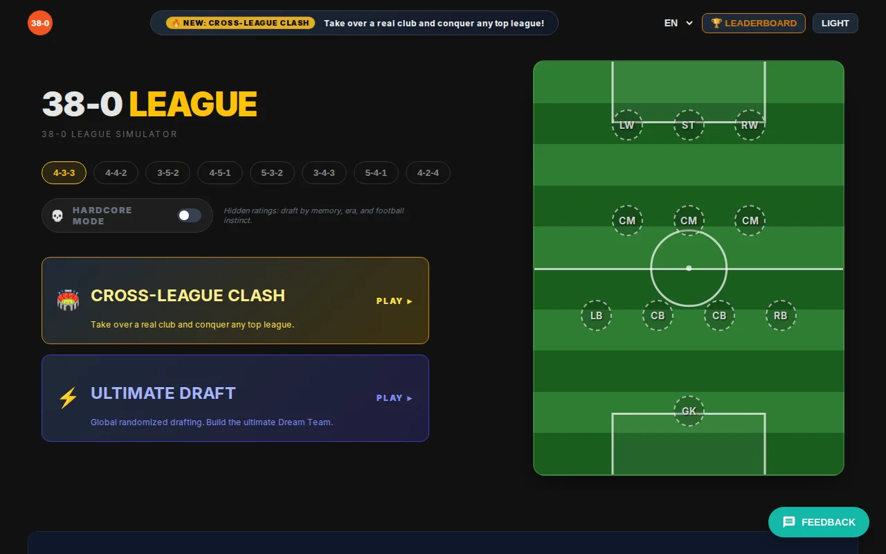 Conquer the Top Leagues 38-0 Games