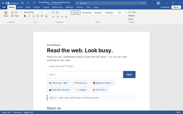 Disguise any article as VS Code, Excel or Slack – with a boss key
