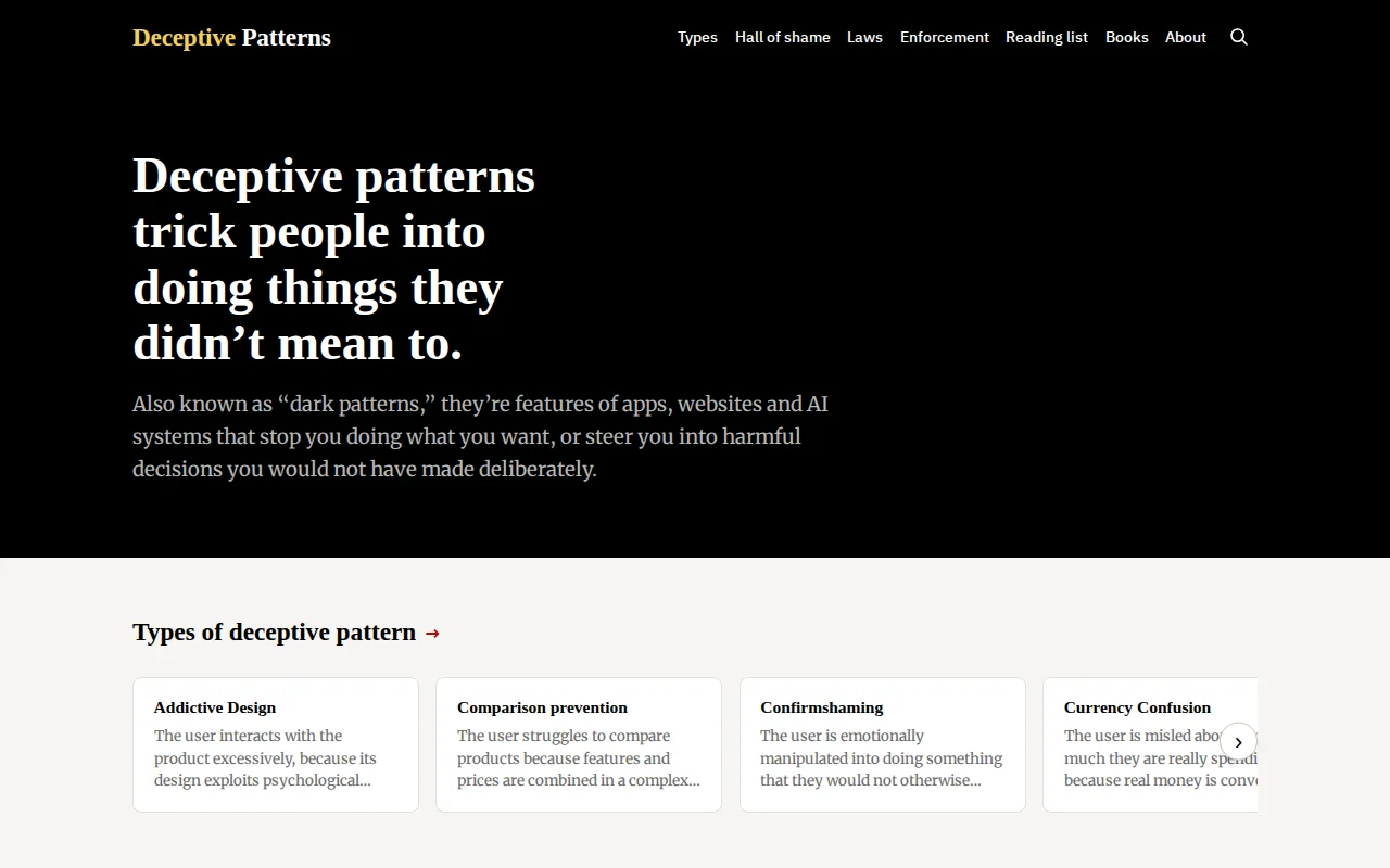 Deceptive.design – dark pattern types, laws and cases (rebuilt)