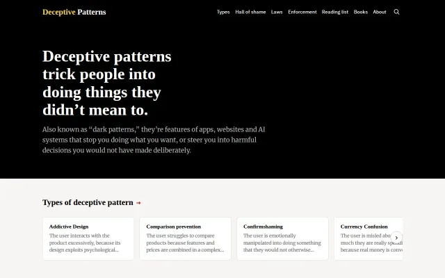 Deceptive.design – dark pattern types, laws and cases (rebuilt)
