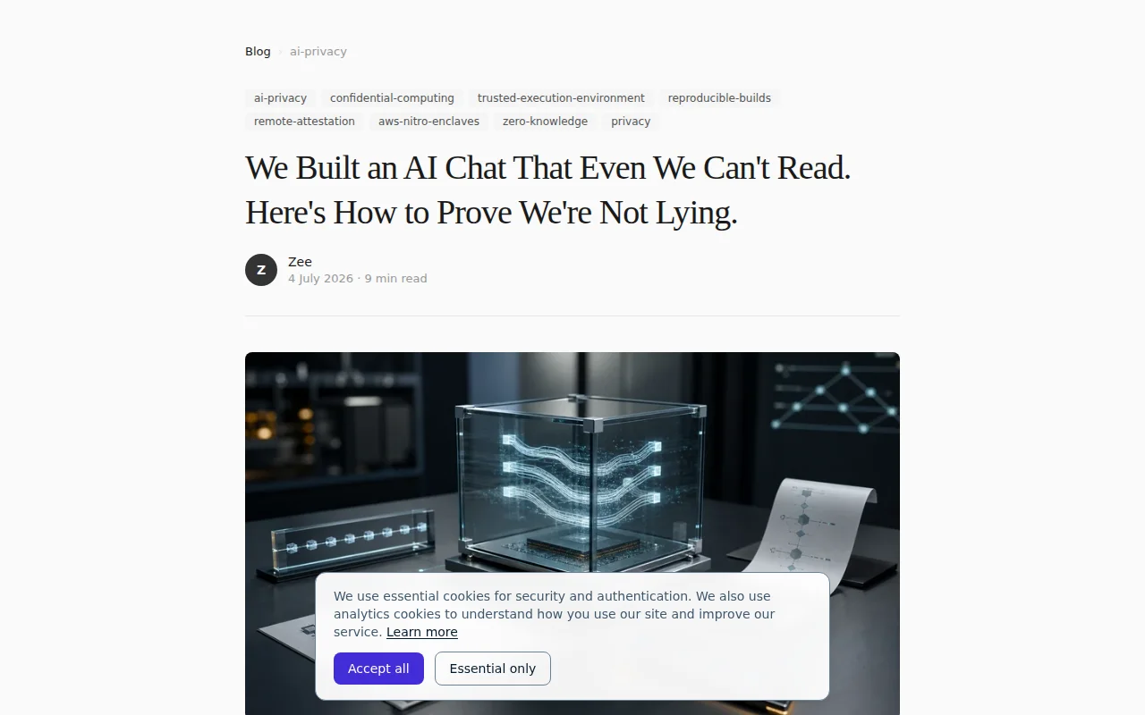 Brianni – AI chat on GPT/Claude/Gemini that we can't read (provable)