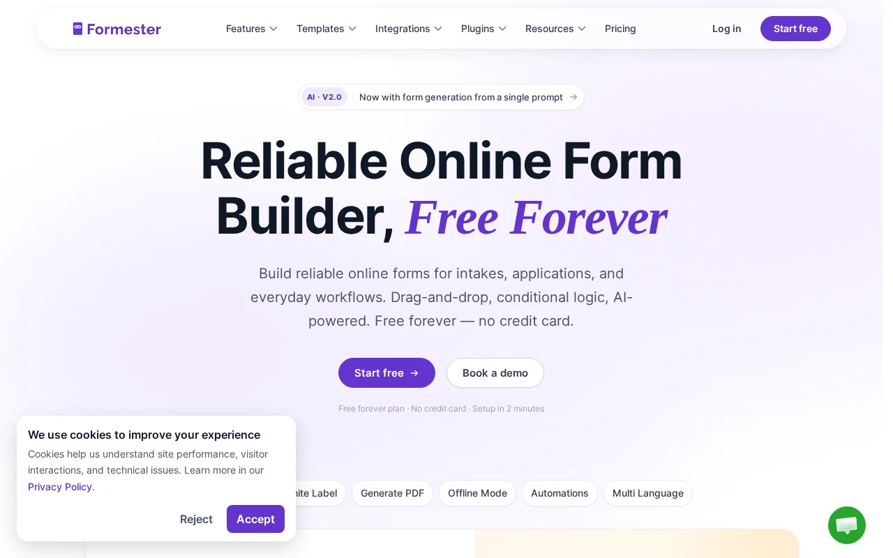 Formester – a form builder with no limits on forms or submissions