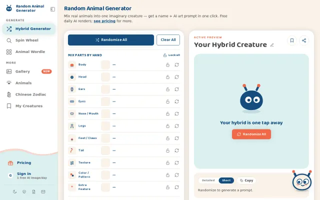 A simple random animal generator