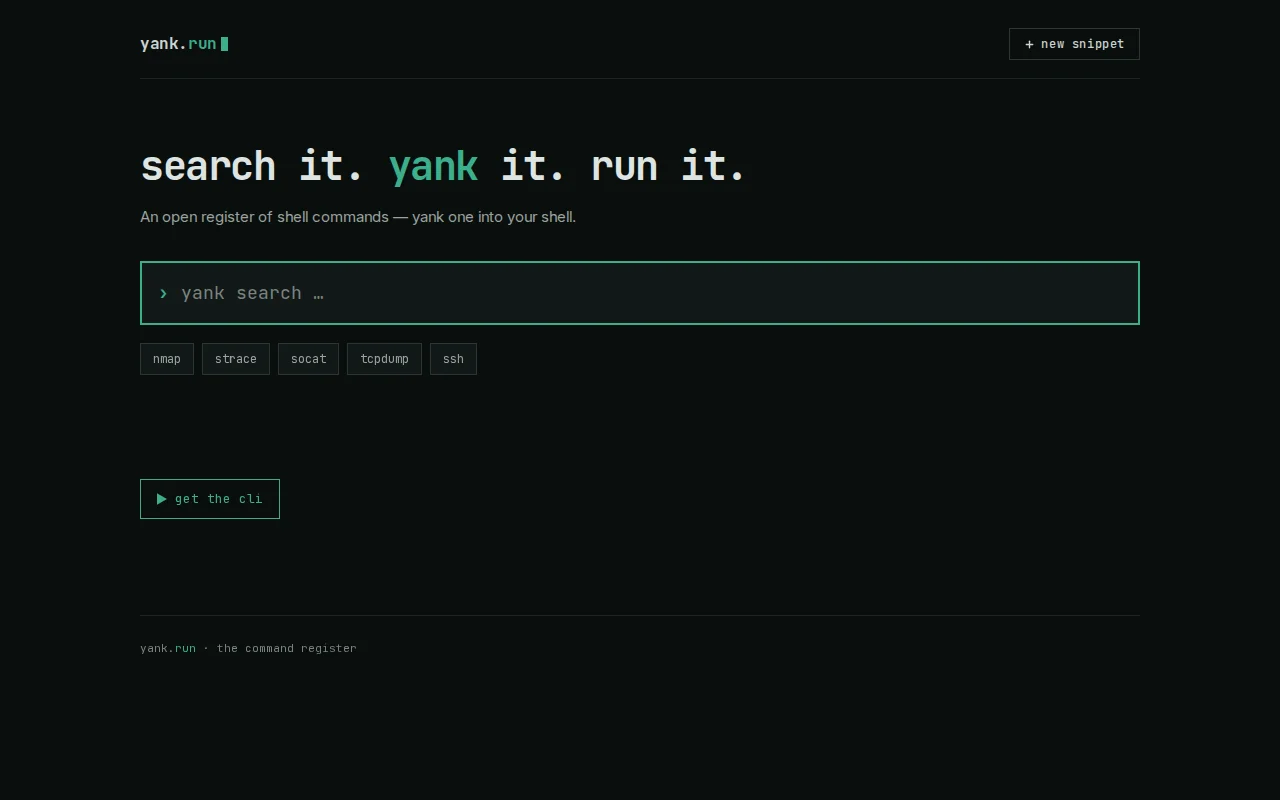 Yank.run – search and yank shell-command snippets from the terminal