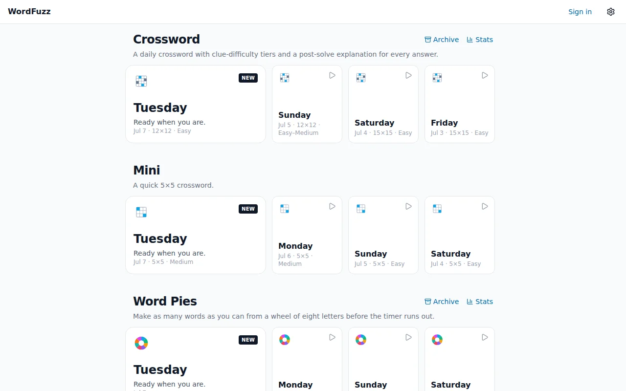 WordFuzz – Daily Word Games (Crosswords, Word Pies, Word Stew)