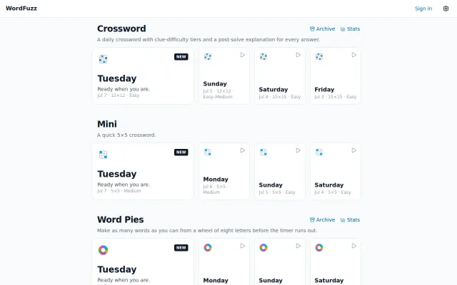 WordFuzz – Daily Word Games (Crosswords, Word Pies, Word Stew)