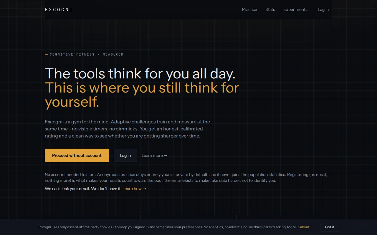 Excogni – open-source cognitive training that can't leak your email