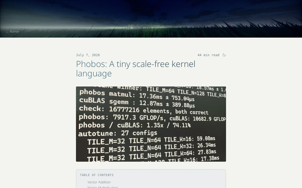 Phobos – A tiny scale-free kernel language with tile-DAG support