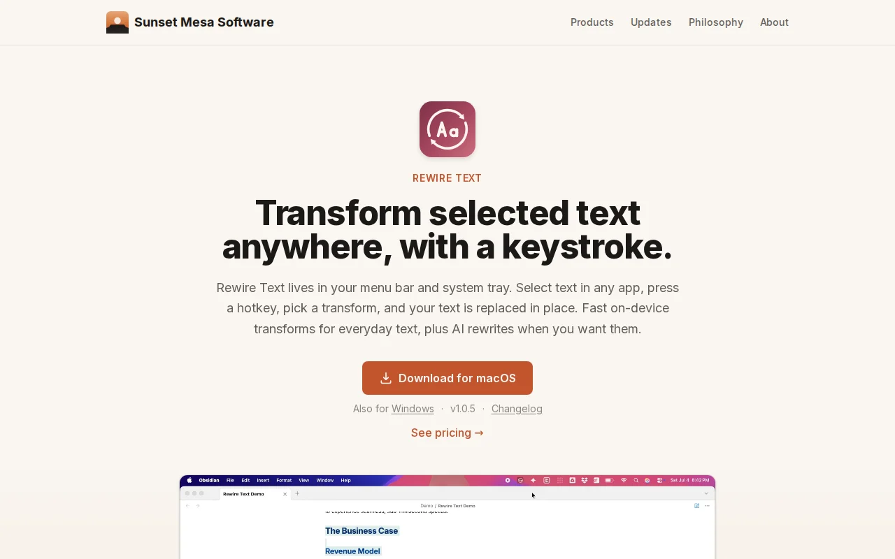 Rewire Text – system-wide text transforms with BYOK and local-models