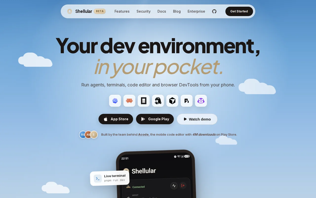 Shellular – run Claude Code, Codex, Pi from your phone