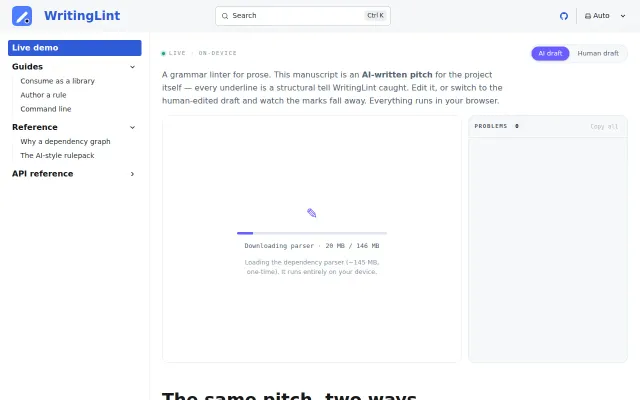 WritingLint – a prose linter with rules over a dependency graph