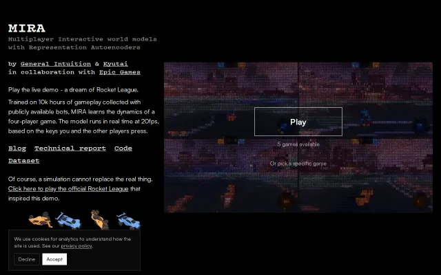 MIRA – Multiplayer World Model Trained on Rocket League