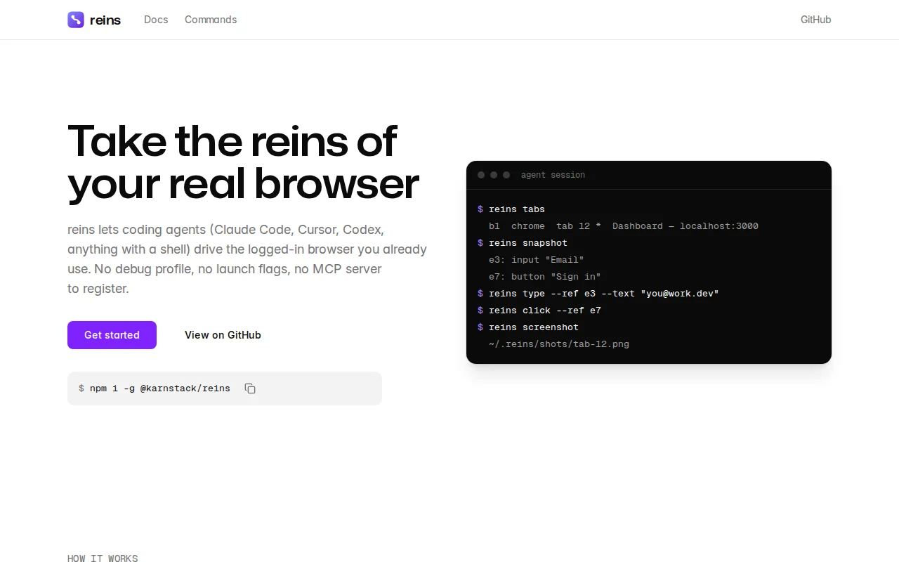 Reins – let coding agents drive your real, logged-in browser