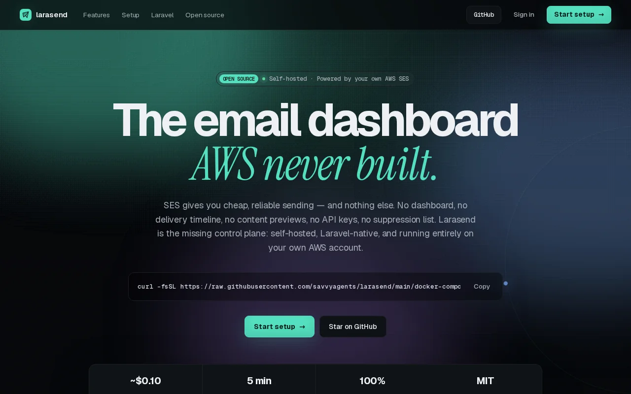 Larasend – Self-hosted transactional email for Laravel on your own SES
