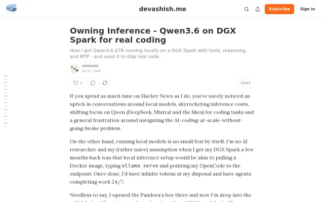 Owning Inference on a DGX Spark- Qwen3.6 27B writing code that ships