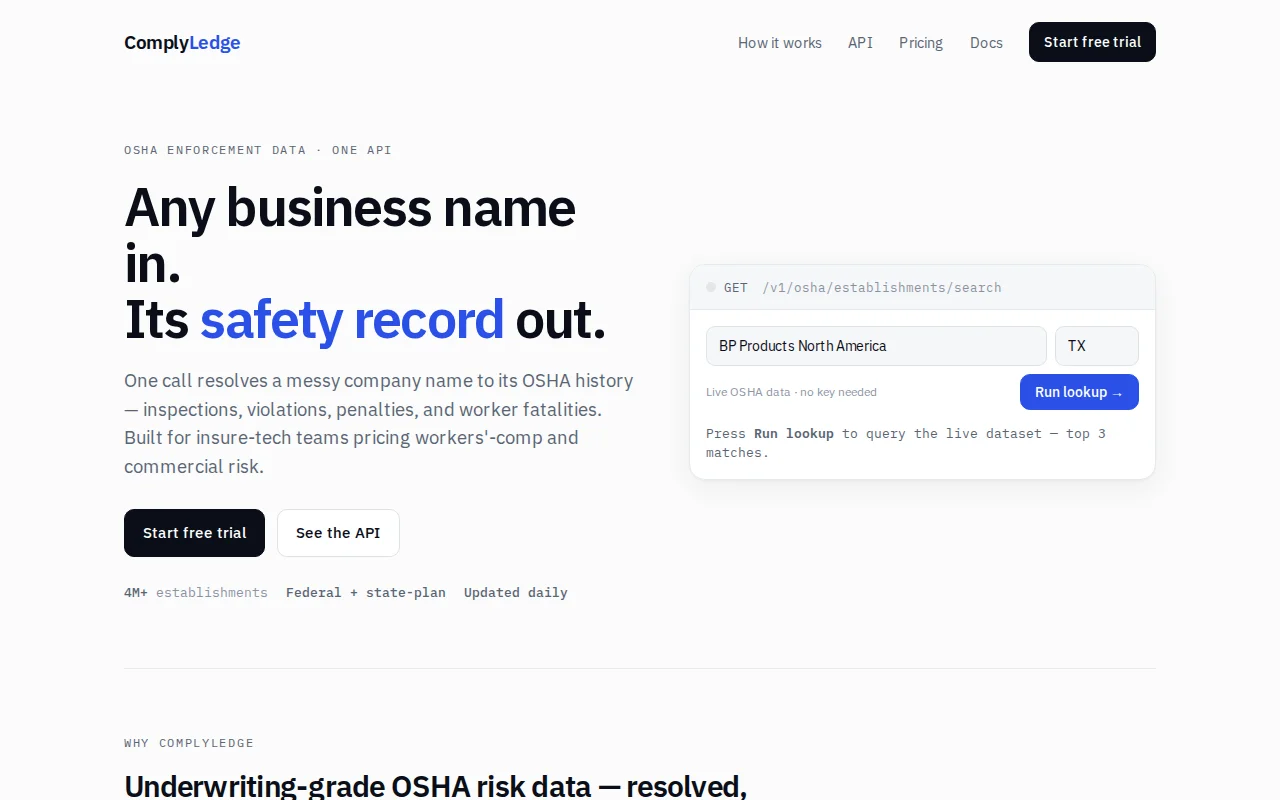 ComplyLedge – Clean, normalized OSHA enforcement data via API