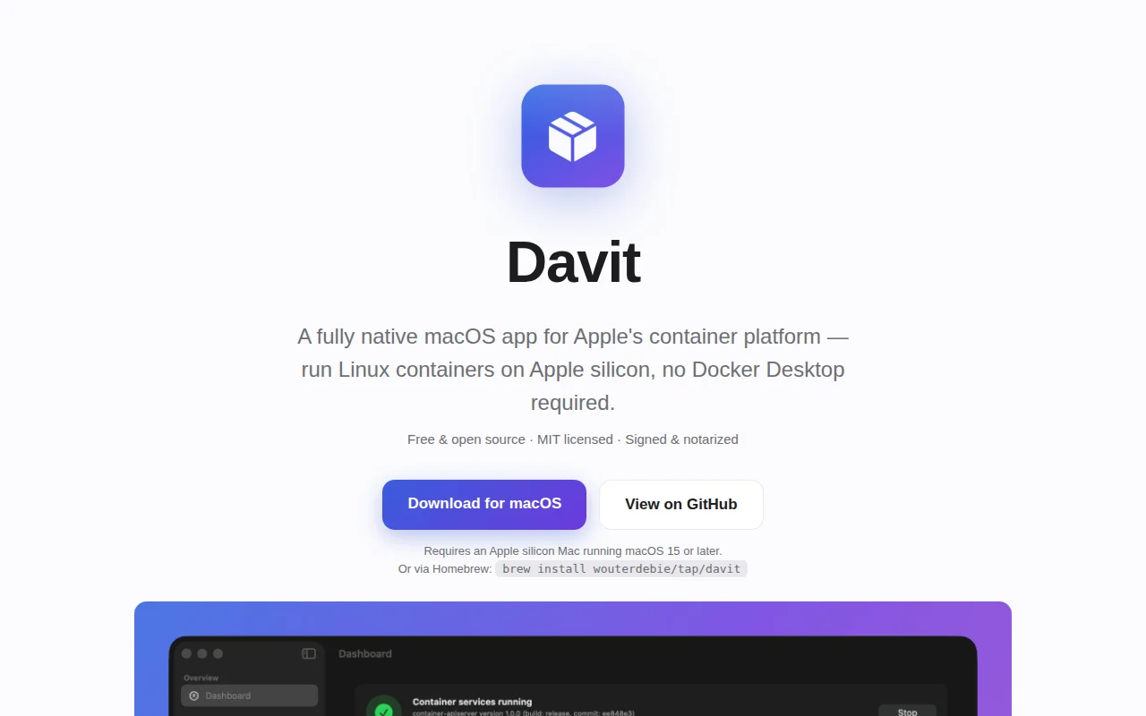 Davit, a Apple Containers UI