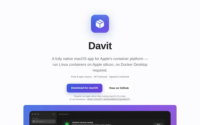 Davit, a Apple Containers UI