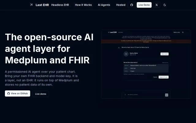 Last EHR – AI agent over a FHIR back end with human approval on writes