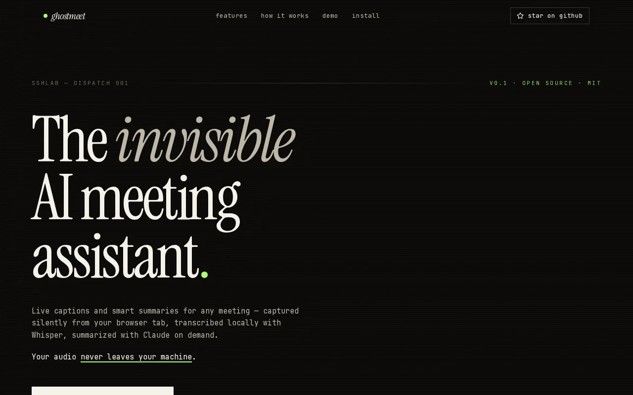 Ghostmeet – Self-hosted meeting transcription and summaries