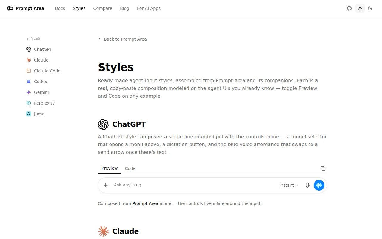 ChatGPT, Claude and Codex-style chat inputs in one React component