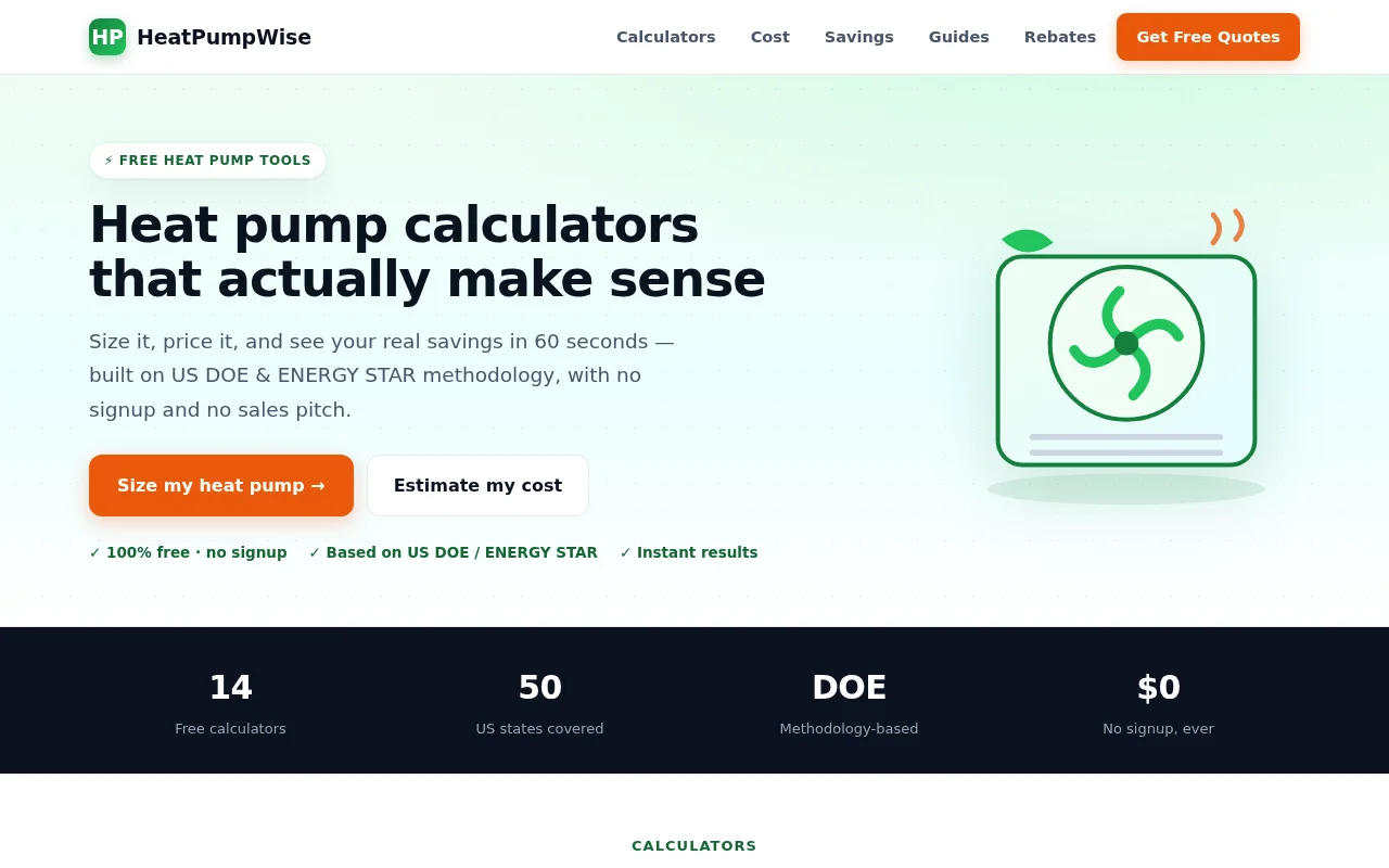 HeatPumpWise – heat pump calculators for homeowners