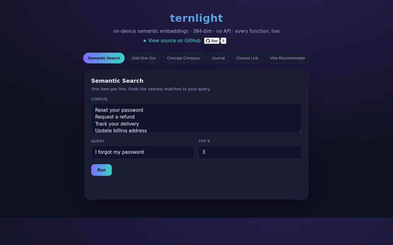 On-device semantic-embedding toolkit built on ternlight
