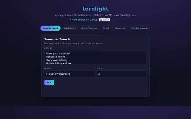 On-device semantic-embedding toolkit built on ternlight
