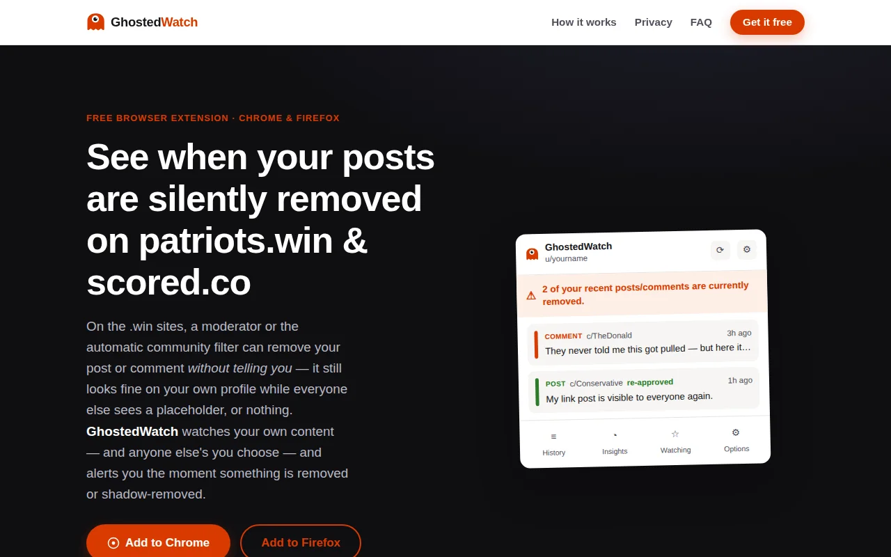 GhostedWatch, an extension that detects silent removals on patriots.win