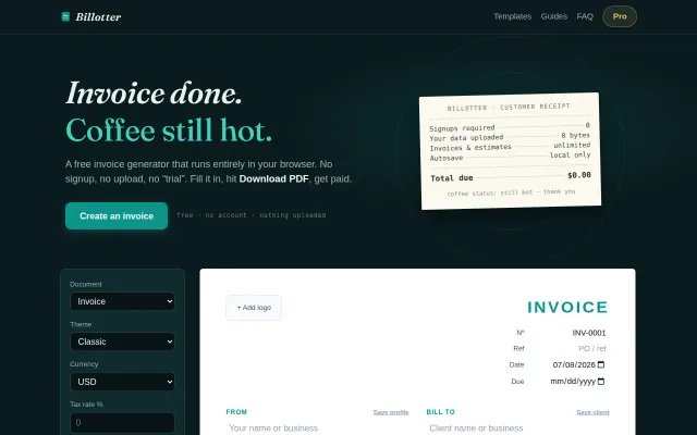Billotter – A free invoice generator running 100% in your browser