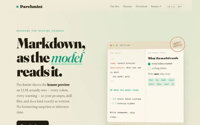 Parchmint – a Markdown editor that shows what the AI actually reads