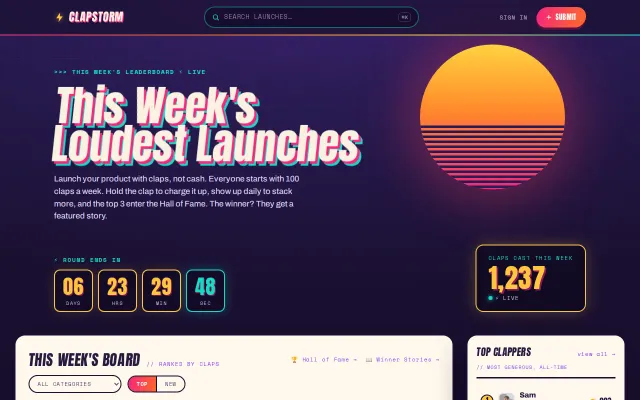 Clapstorm – a free product launch board with no paid placement