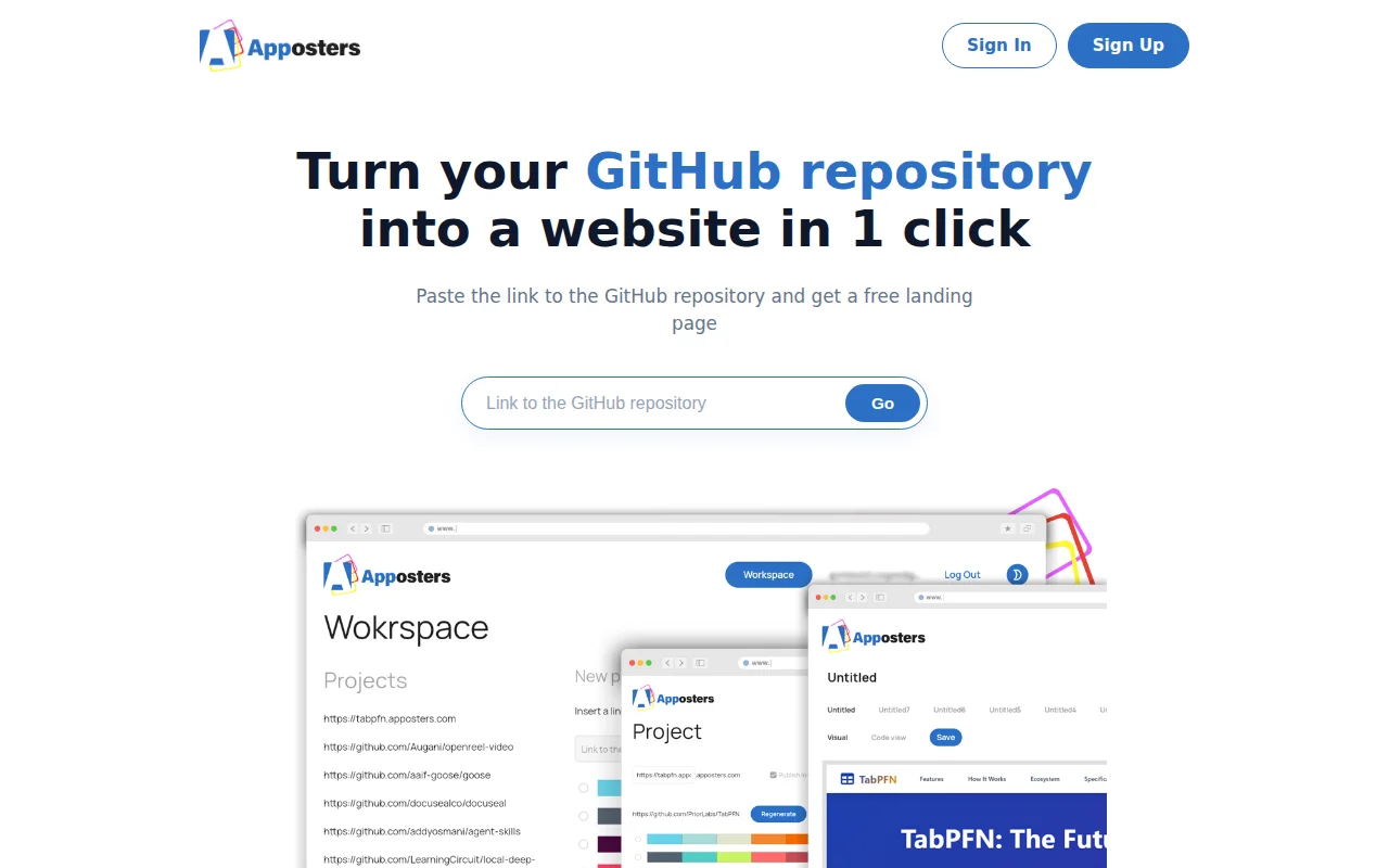 Apposters – Generate a project website directly from a GitHub link