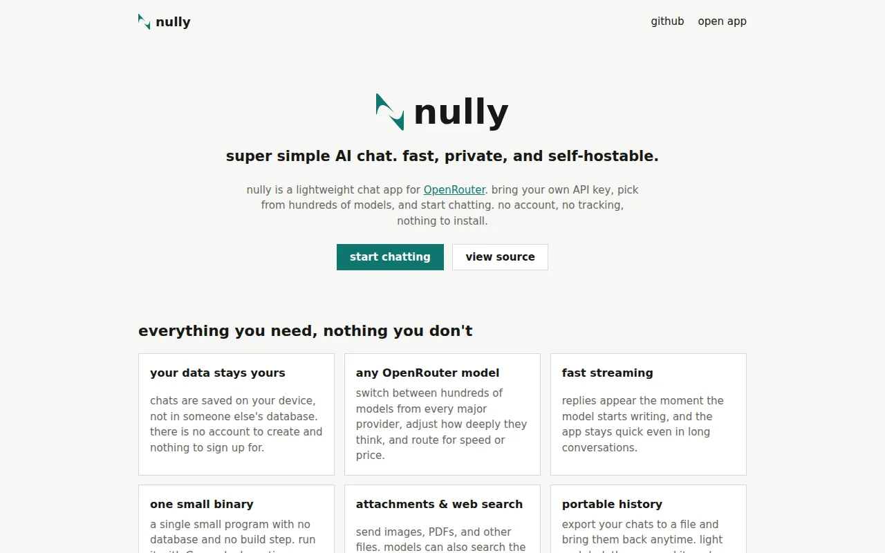 Nully – FOSS AI chat without the bloat