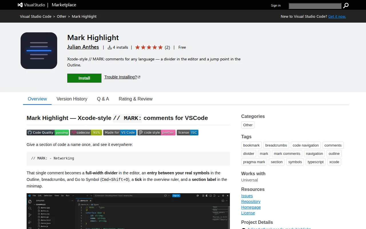 Mark Highlight, a Xcode-Style VSCode Extension