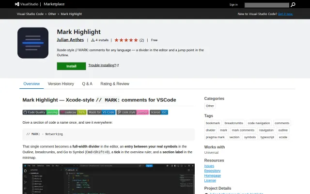 Mark Highlight, a Xcode-Style VSCode Extension