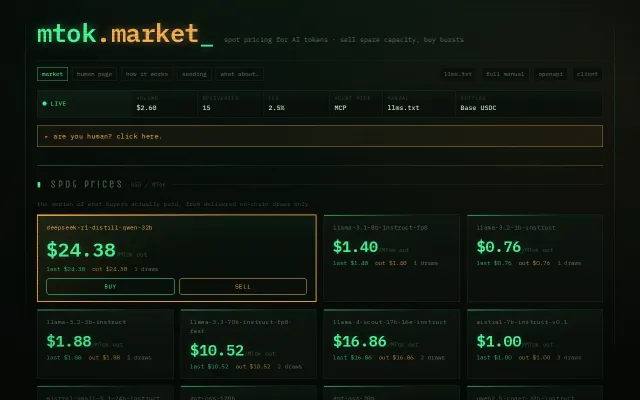 Mtok.market – a non-custodial spot market for AI inference tokens