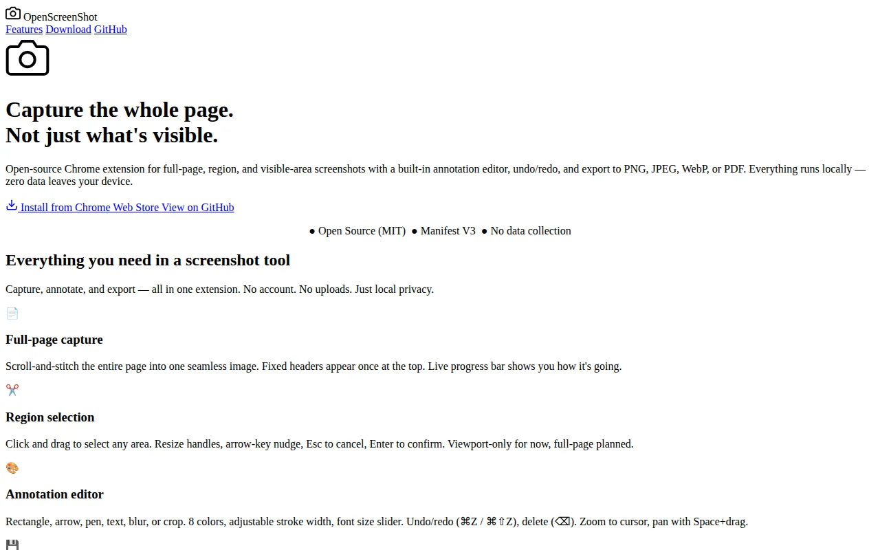 OpenScreenShot: open-source full-page screenshot and annotation tool